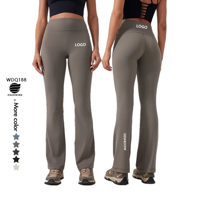 Xsunwing Custom Logo Soft High-waist Elastic Loose Casual Pocket Wide-leg Loose Leg Running Leggings Fitness Yoga Pants WDQ188