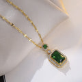 Fashion Accessories Emerald Square Zircon Titanium Steel Jewelry Sets Necklace Earring Rings Sets for Women Jewelry Set