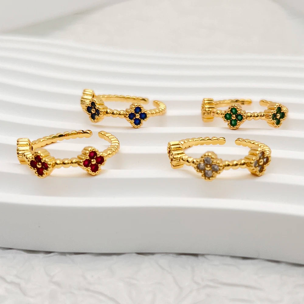 Trendy Gold Plated Gemstone Dainty Jewelry Bright Color Cubic Zircon Decorated Adjustable Heart Shaped Rings for Women
