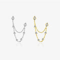 FUAMAY Fashion Jewelry Ladies 925 Silver Zircon Earrings for Women Double Chain Earring Double Piercing Stud