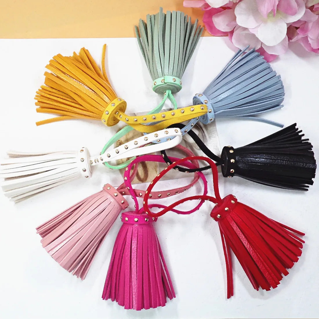 Bag Charms Tassel Fringe Leather Tassel Accessories Rivet Tassel PU Leather Jewelry Accessories Tassel Wholesale