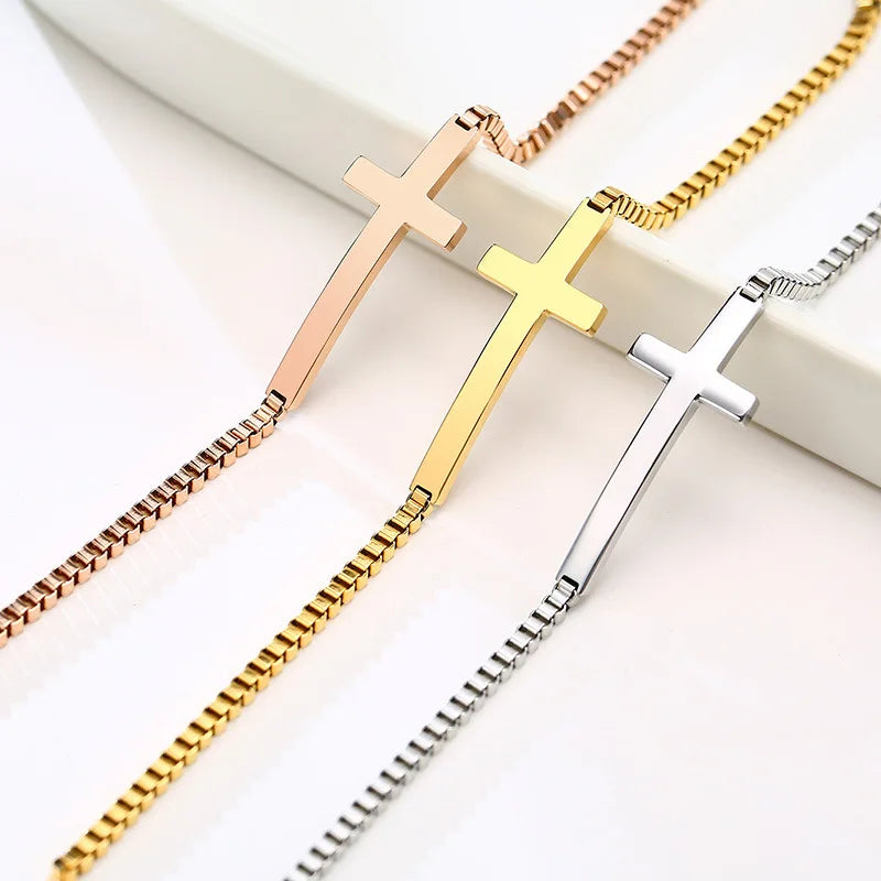 Jewelry Gold Plating Adjustable Cross Charm Bracelet for Jewelry Making Silver Color Box Chain Bracelet