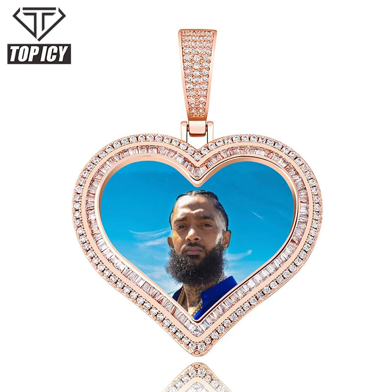 Luxury Hip Hop Custom Picture Pendant Heart Shape Picture Necklace Pendant Jewelry