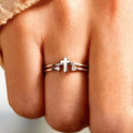 Huitan S925 Minimalist Style Two Layers Round 3A Zircon Cross Rings for Factory Direct Sales 925 Sterling Silver Rings for Women