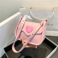 Ribbon Decoration Women's Sweet Shoulder Bag Soft PU Leather Female Crossbody Bags Simple Heart Design Ladies Tote Handbags