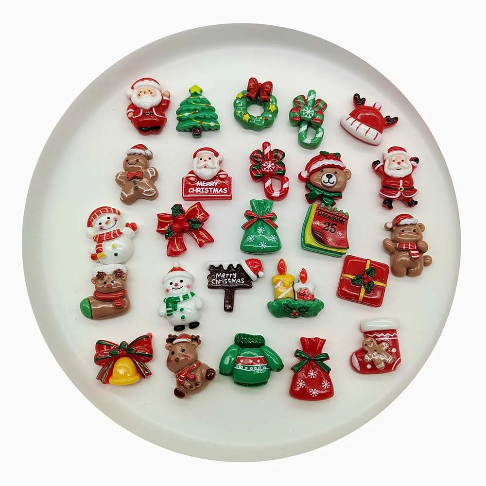Cute Mini Cartoon Santa Christmas Tree Snowflake Snowman Resin Cabochons for DIY Slime Charm Chrsmtas Decoration Supplies