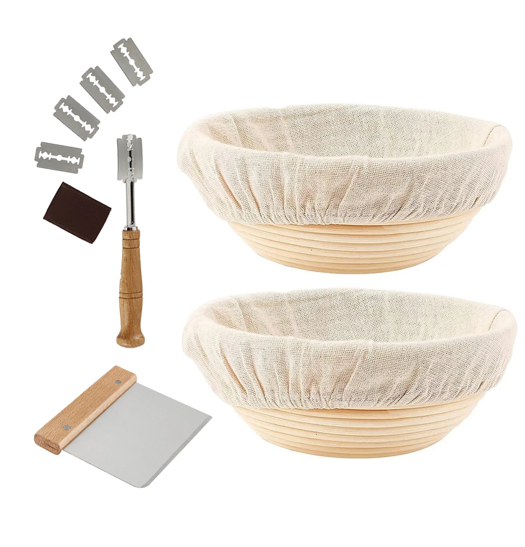 Brotform Bread Dough Proofing Rising Rattan Basket Liner for Baking Bread Making Handmade Round Rattan Bread Proofing Basket Set