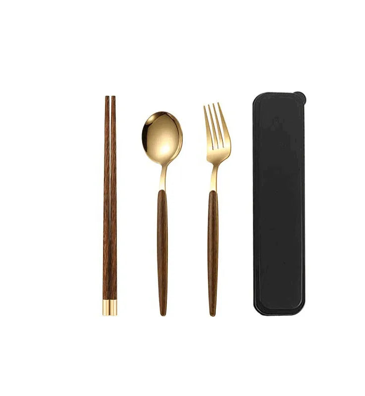 3 in 1 Travel Cutlery Lunch Set Chopsticks Spoon Folk Learner Gift Set