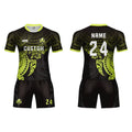 100% Polyester All Black Printed Breathable Rugby Jersey Uniform Set with Custom Team Logo and Number