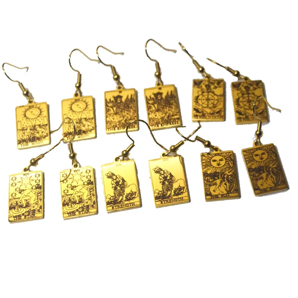 Fashion square Pendant Stainless Steel Gold Plate Tarot Card Drop Dangle Earrings Jewelry Women Earring