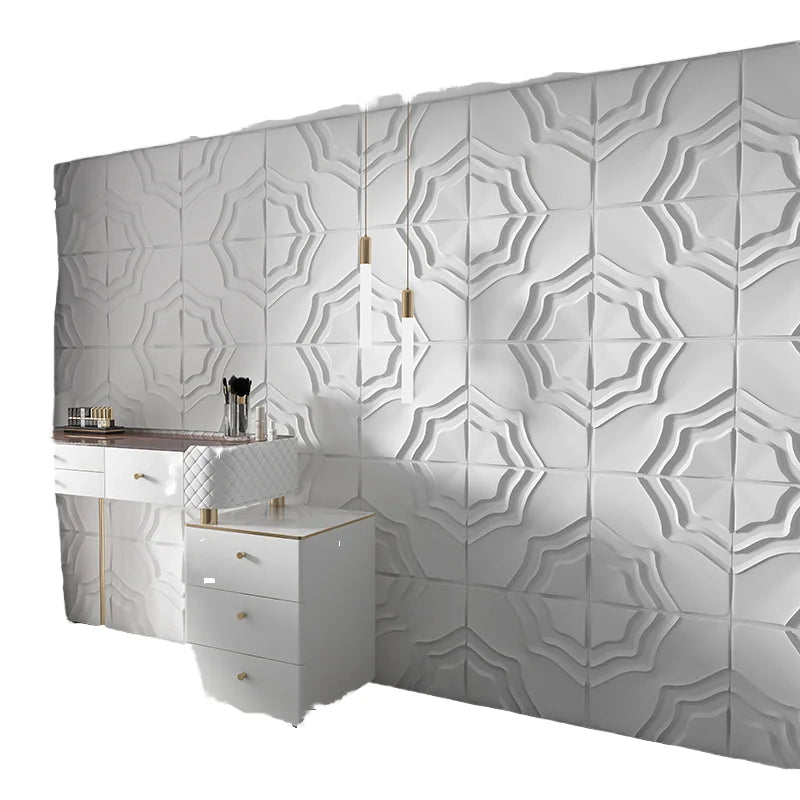 UDK 3D 50*50CM PVC Walls Panels Waterproof Matte White Wall Panel Board for Interior Wall Sofa Background Decoration