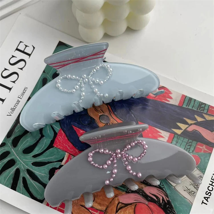 French Fashion Style Hair Clips European and American Stylish Bow Pearl on Acetate Candy Color Haarspange