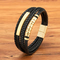 Punk Design Genuine Leather Bracelet Black Rope Leather Bracelet With Stainless Steel Magnetic Clasp Wholesale Customize OT-316