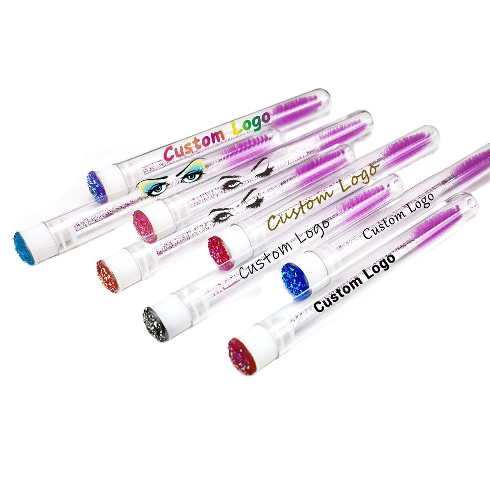 Customized Luxury Multi-color Plastic Eyelash Brush Tube Wands Eyebrow Spoolies Dust-proof Cleaner Storage Drill Bottom 50pcs