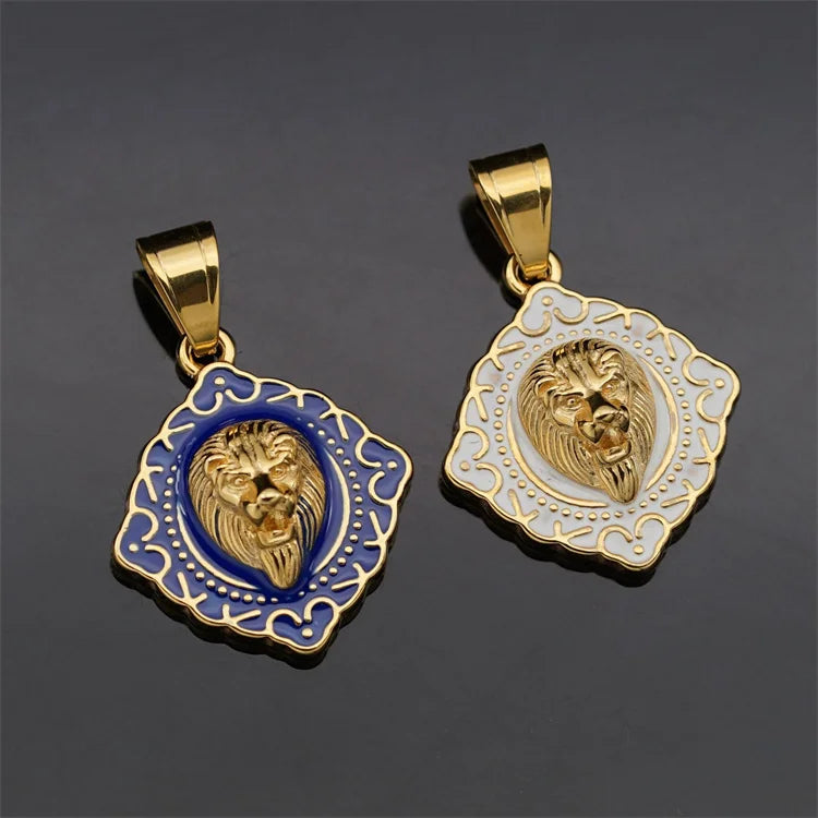 Punk animal jewelry necklace charms geometric blue enamel lion pendants