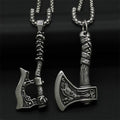 Vintage Punk Viking Double Sides Axe Necklace Jewelry Nordic Silver Stainless Steel for Men Necklaces 18K Gold Plated Box Chain