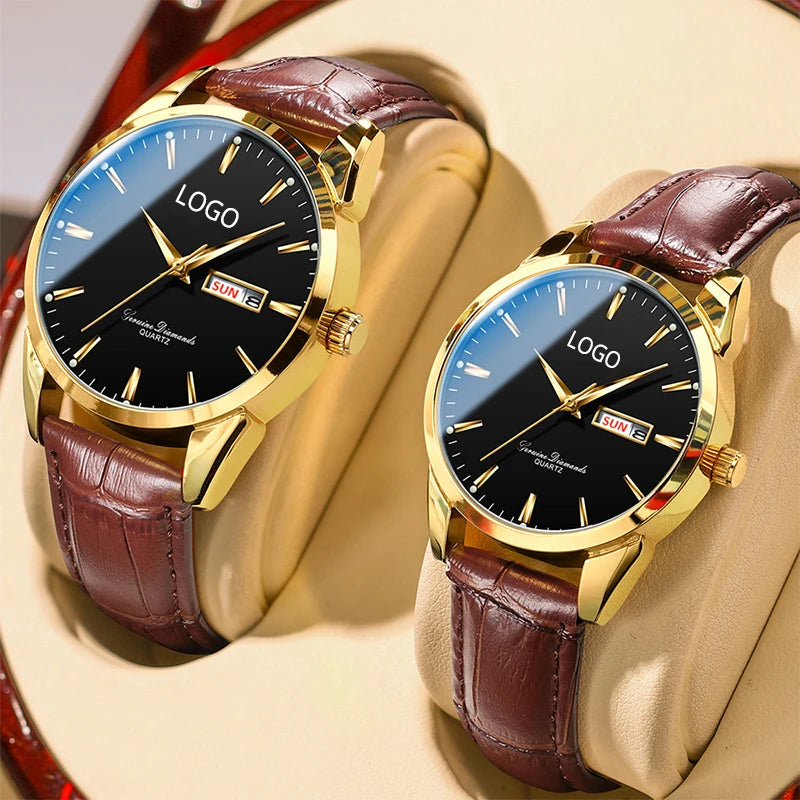 Custom Logo 2024 New Luxury Men Watch Product Women Couple Analog Genuine Leather Quartz Watches