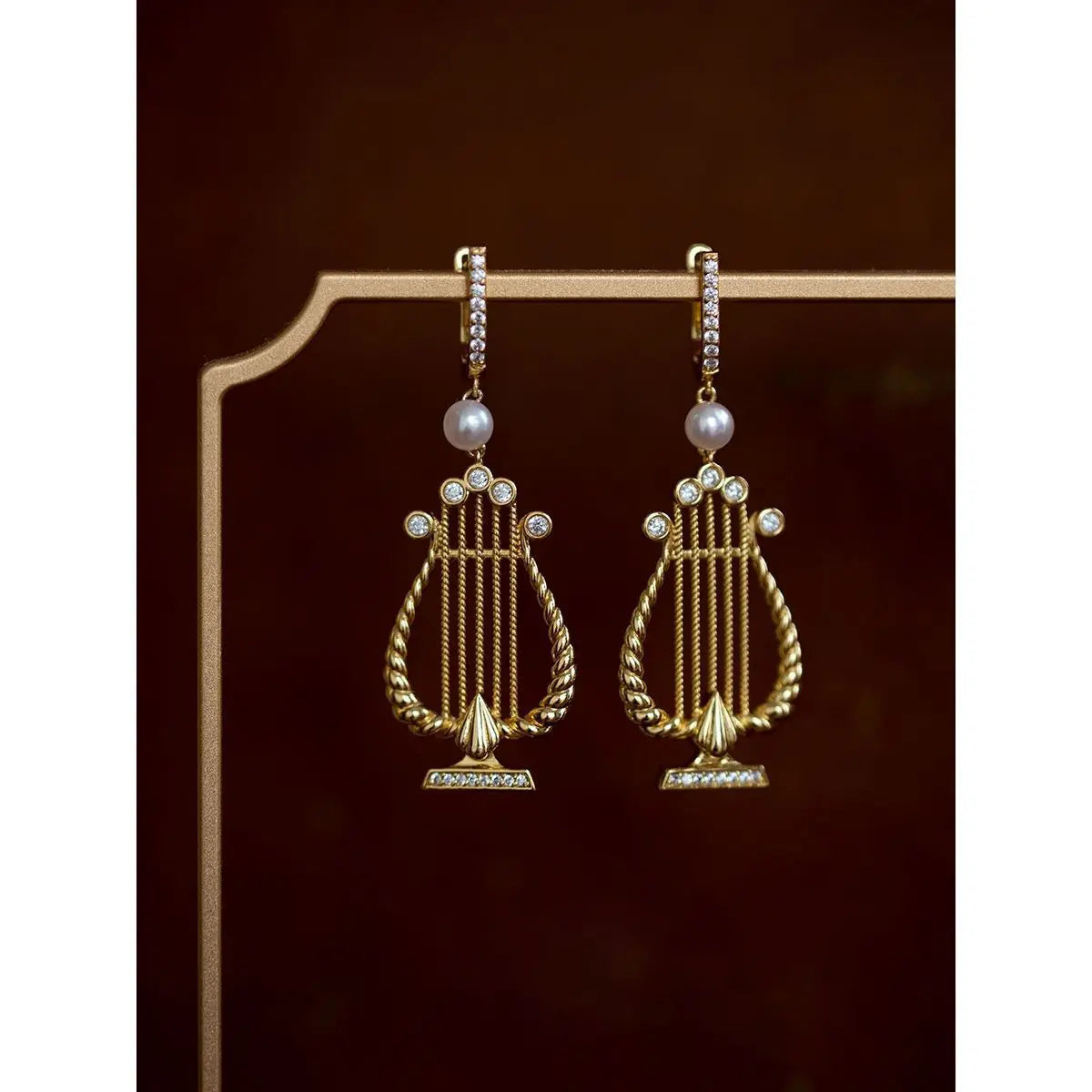 Original Design Classical Harp Earrings Women Retro Jewelry Pearl Rhinestone Instrument Earring