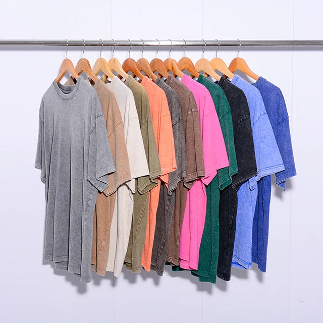 YinQu 100% High Quality Heavy Relaxed Vintage Clothes Oversized Retro Mineral Wash Cotton Acid  Vintage T-shirt
