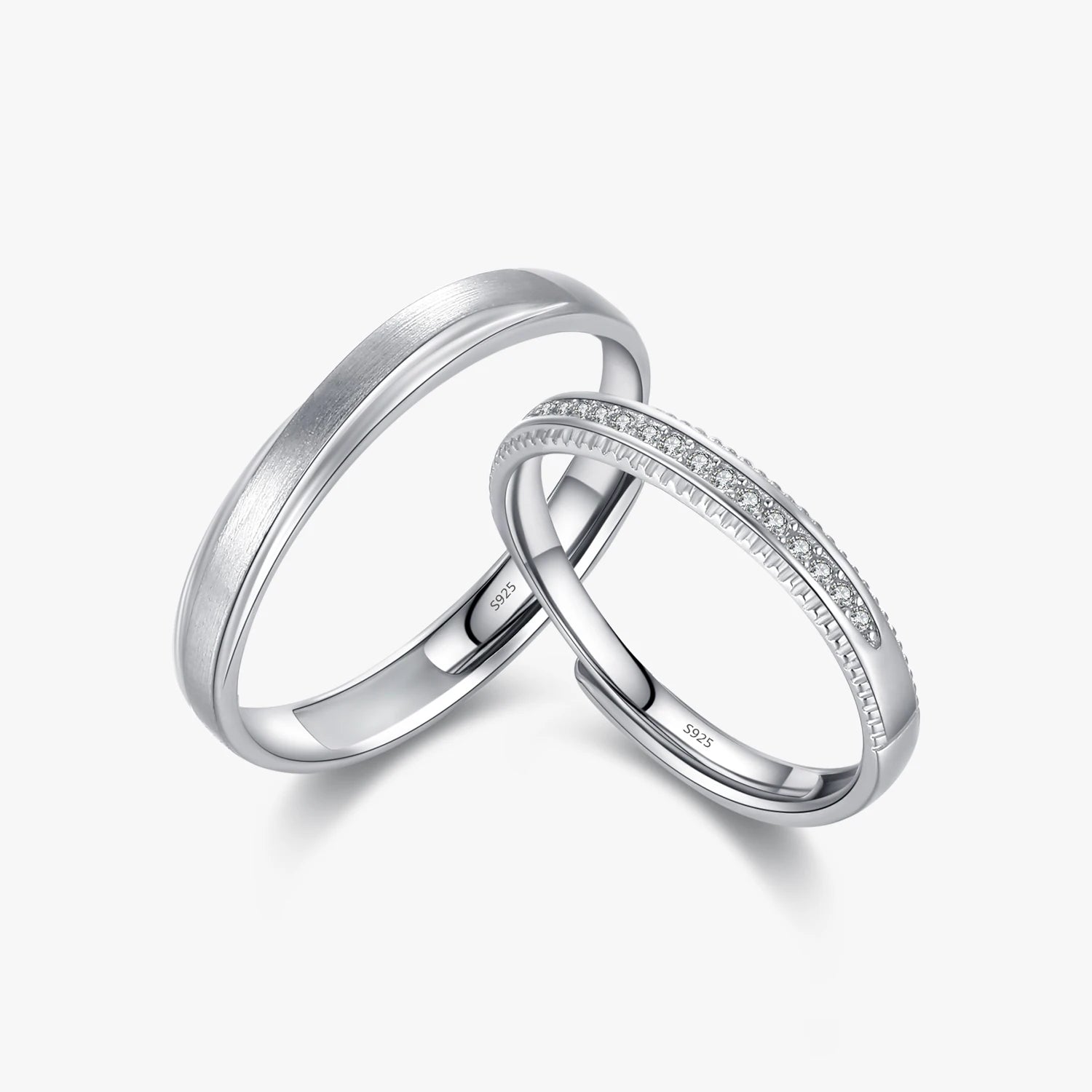 925 Sterling Silver Adjustable Couples Engagement Band Classic Scrub Sparkle Wedding Ring