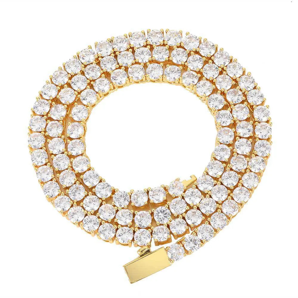 Hip Hop 3mm 4mm 5mm Tennis Jewelry Woman Iced Out Gold Diamond Bling Tennis Chain Necklace