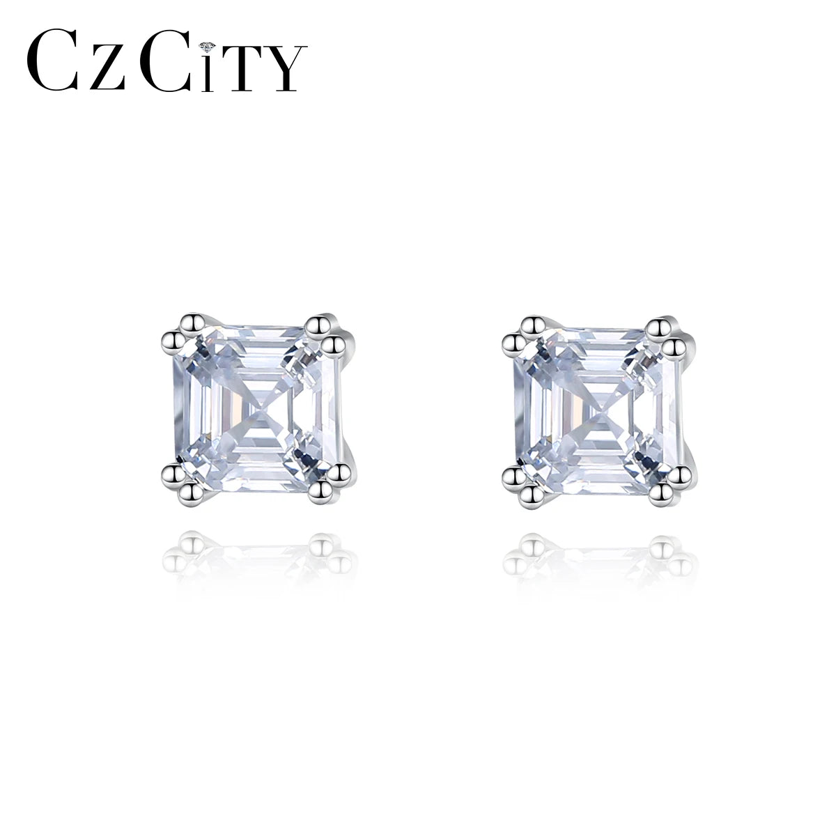 Fashion Wedding Engagement Jewelry Geometric Square Shape Clear Zircon Diamond Stud Earrings in 925 Sterling Silver Jewelry
