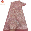 Pink High Quality African Laces With Sequence Luxury 3D Floral Embroidery Nigeria Beaded Lace Fabric for Wedding Evening Dress