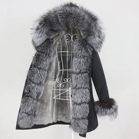 OFTBUY 2024 Waterproof Winter Jacket Women Long Parka Real Rabbit Fur Coat Natural Raccoon Fox Fur Collar Hood Warm Streetwear