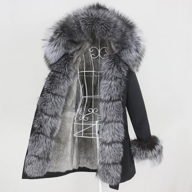 OFTBUY 2024 Waterproof Winter Jacket Women Long Parka Real Rabbit Fur Coat Natural Raccoon Fox Fur Collar Hood Warm Streetwear