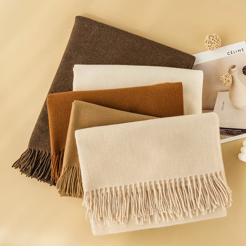 Factory Custom 2023 Fashionable Autumn Winter New Solid Color Polyester Long Women's Warm Imitation Cashmere Scarf Shawl