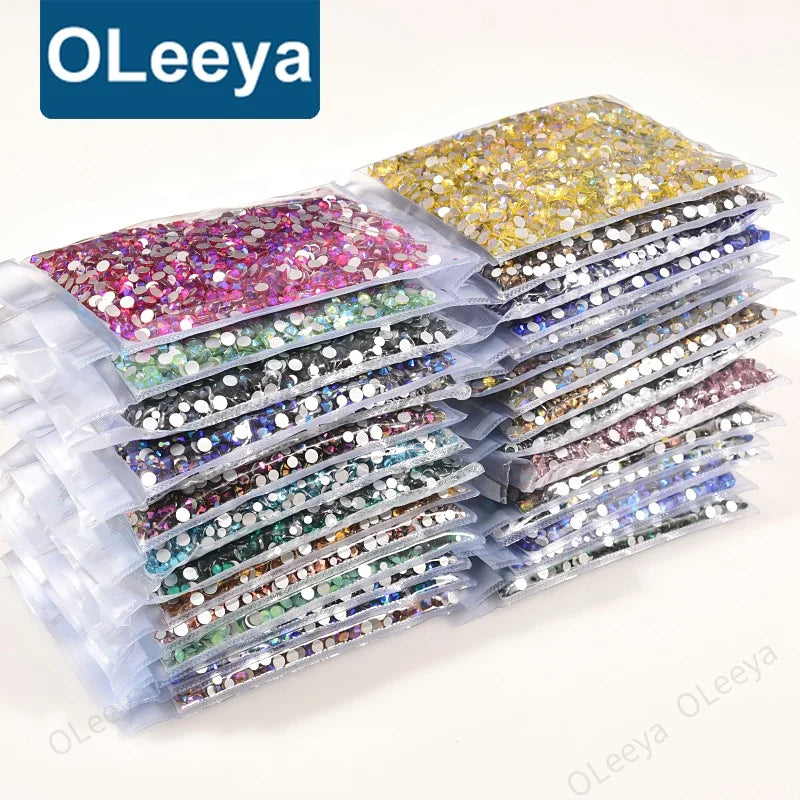 Oleeya 14400pcs Factory Wholesale 2028 Non Hotfix Rhinestones Rhinestone Glass With Flat Back in Bulk Package