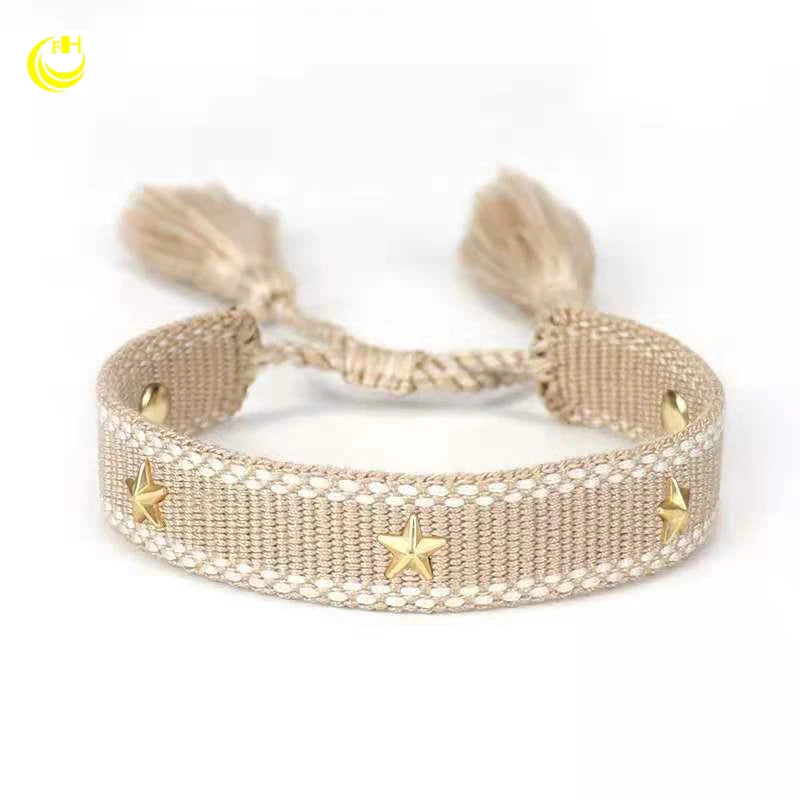 Fashion Handmade Star Woven Bracelet Fabric Woven Bracelet with Studs Friendship Bracelets