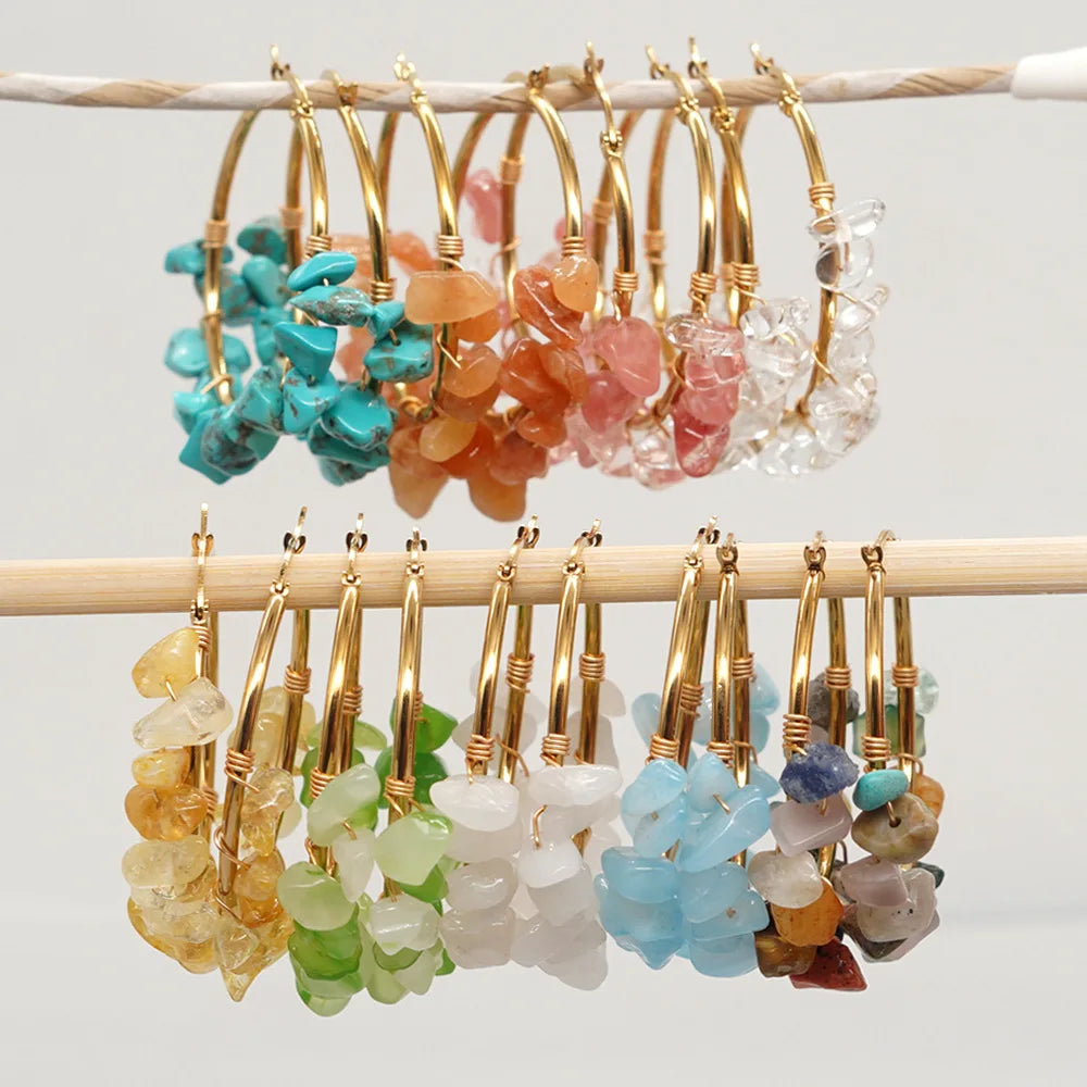New Design Hand-wound Woven Multi-colored Women's Earrings Natural Stone Earrings