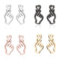 New Design Korean Hollow Heart Gesture Couple Studs Earring Trendy Stainless Steel Jewelry with Gold Plating