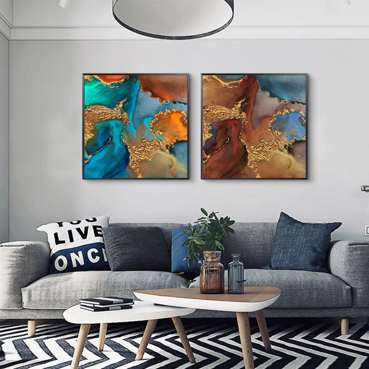 Abstract Gold Artistic Ink Wave Painting Pictures Canvas Print Hallway Art Decor