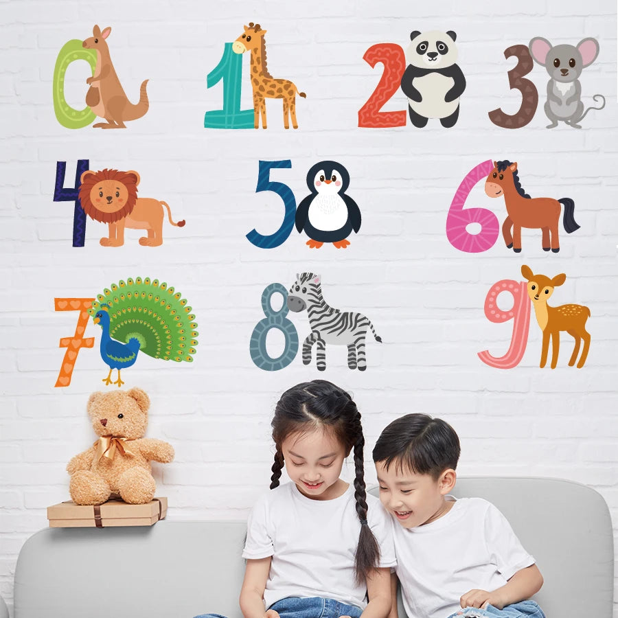 Best Sale  Pvc Educational Cartoon Animal Numbers Wall Sticker for Kids Children Kindergarten Nursery School Decoration
