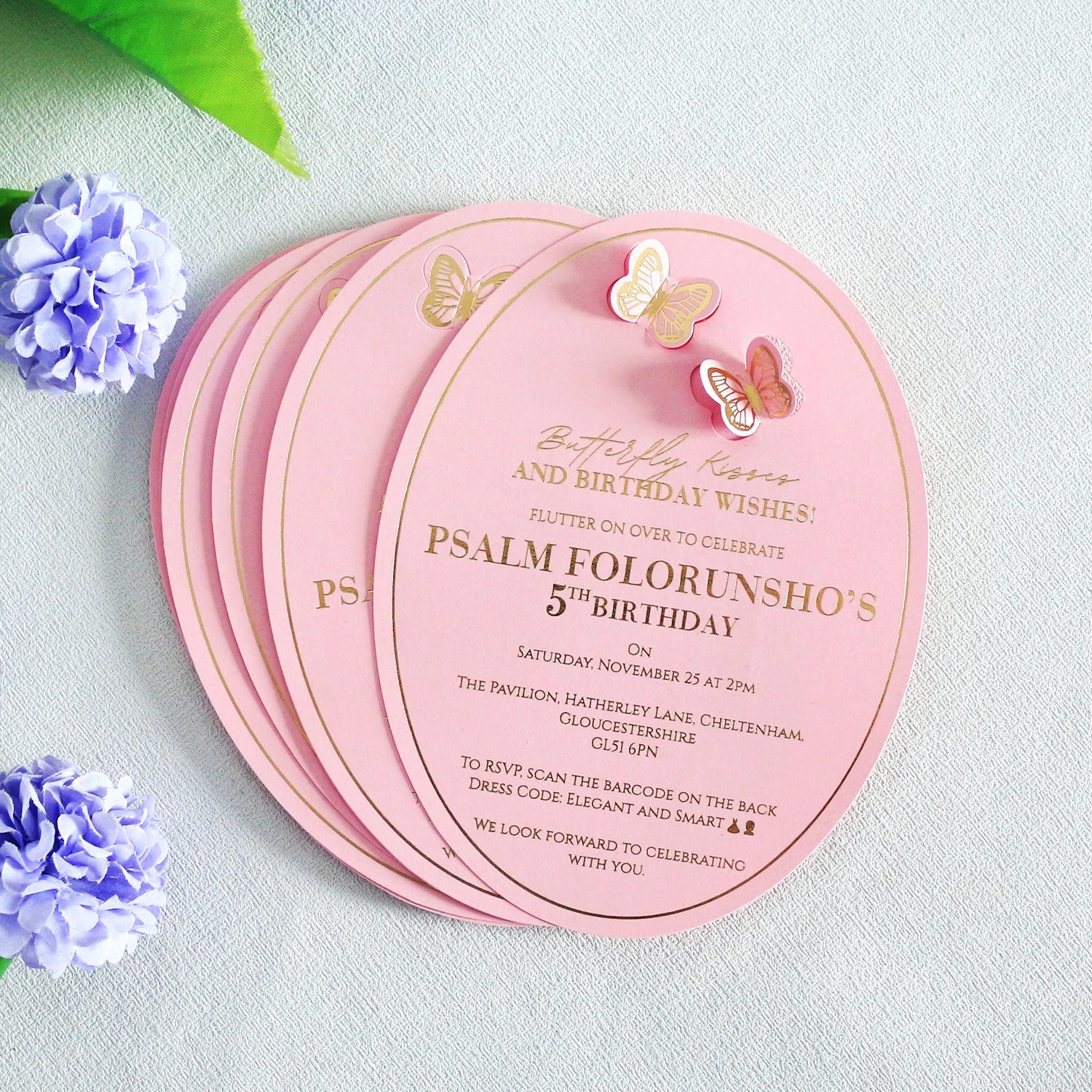 New Design 3D Cute Pink Butterfly Invitation Card with Gold Foil for Party/Holiday/Wedding Invitation