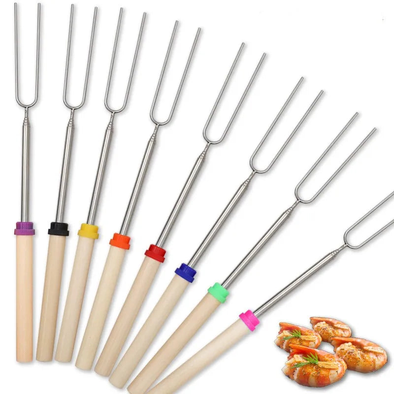 Wholesale Metal Telescopic BBQ Fork with Skewers and Extendable Marshmallow Roasting Stick for Camping