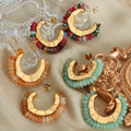 Bohemian Trendy Fashion Hook Colorful Agate Stainless Steel Women's 18K Gold Plated Beaded Geometric Hoop Earrings Party Gift