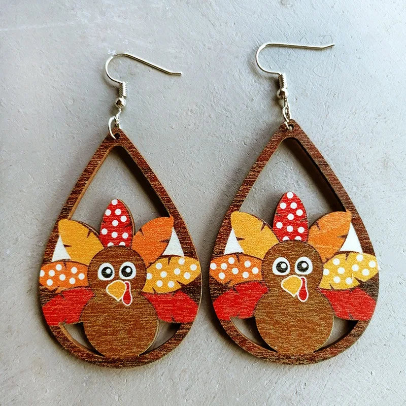 Wholesale Cute Thanksgiving Turkey Dangle Earrings Colorful Sunflower Wooden Thanksgiving Fall Earrings for Women Jewelry
