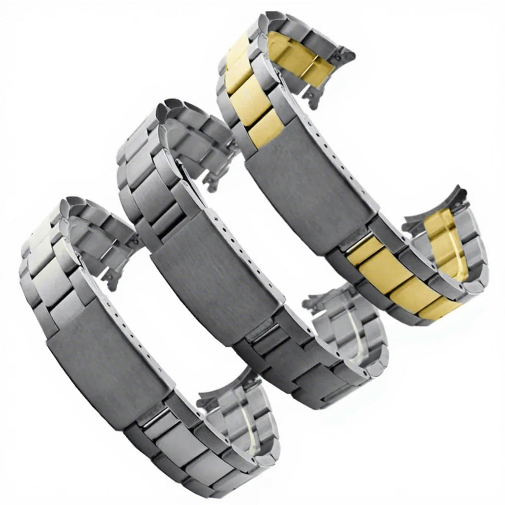 No logo 13 17 18 19 20 21mm Gold Color 3 Beads Tone Curve End Metal Steel Wrist Watch Bands Watch Strap Bracelet Chain