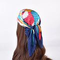MIO Summer New Flower Pattern Printed Square Head Scarf Elegant Pleated Scarf Fashion Designer Head Scarf for Women