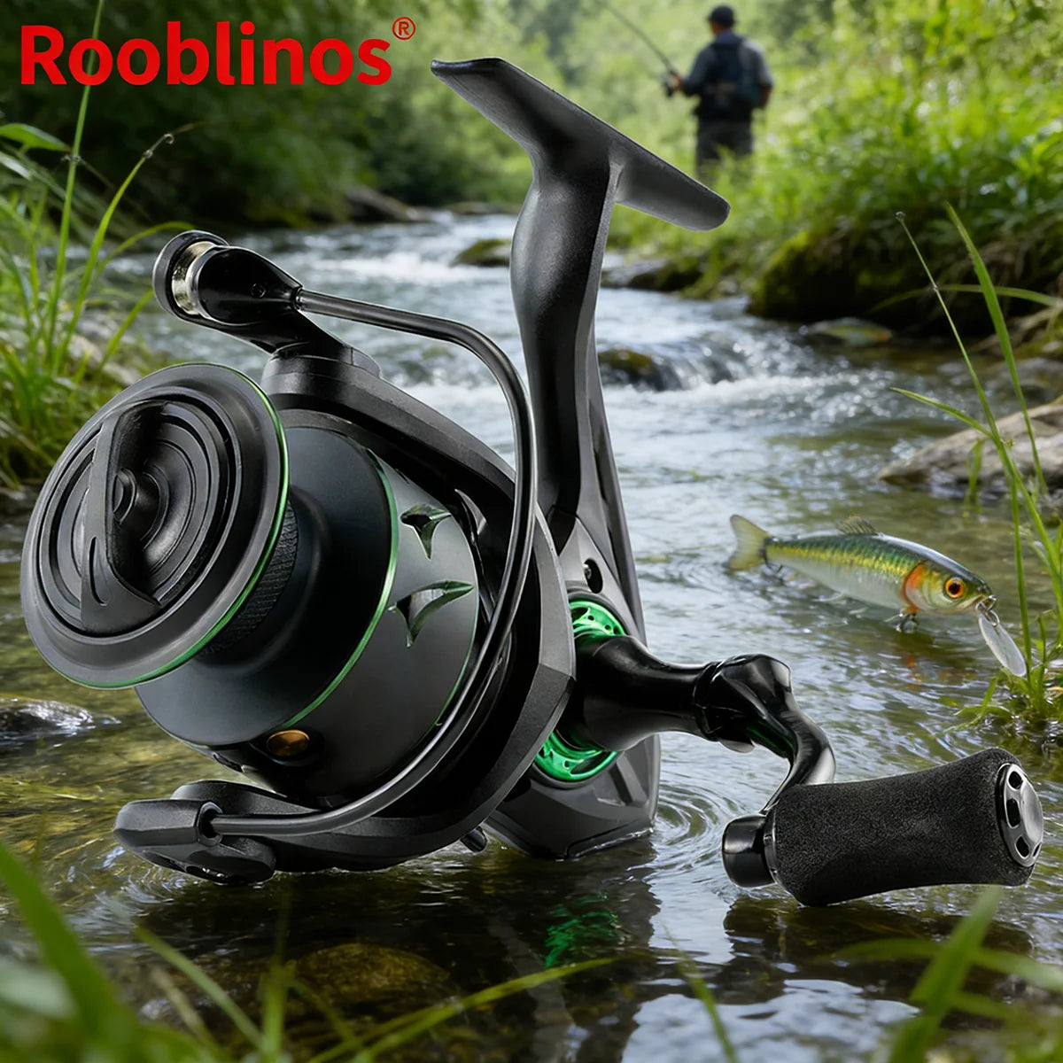 [Germany Stock] Rooblinos RF Left Hand Spinning Reel 5.2:1 Gear Ratio 5 Bearings 257g Nylon Body Fake Bait Fishing River Lake