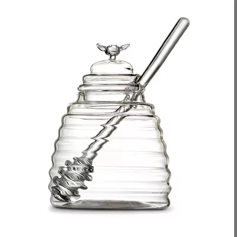 Glass Honey Pot Artistic Style Glass Honey Jar With Glass Lid Airtight Food Storage for Honey