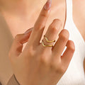 Fashion Jewelry Rings 18K Gold Plated Open Stainless Steel Double Hip Hop Ring for Women YRS372