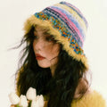 Autumn Winter Warm Acrylic Crochet Beanie Cap New Colorful Striped Knitted Bucket Fisherman Hat for Fishing Casual Party Travel
