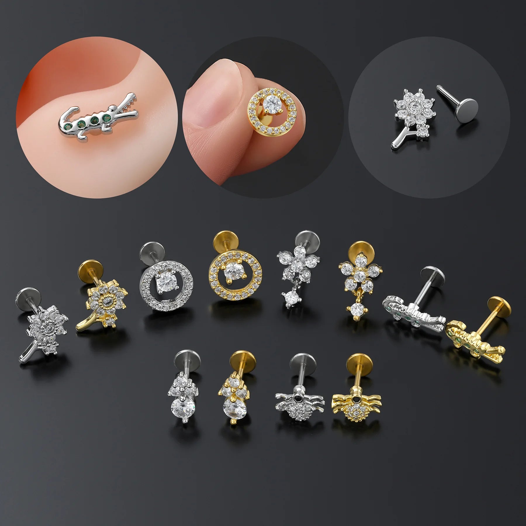 Lightweight G23 Titanium Nickel Free Flat Back Lip Studs Hypoallergenic Secure Push Fit Nose Rings Piercing Jewelry