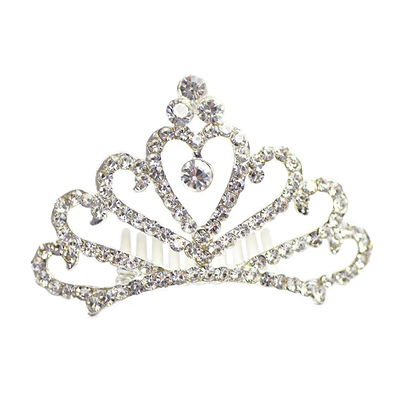 Exquisite Rhinestone Tiara Crown Cute Design Hairgrips Hair Clips for Kids and Baby Girls Birthday Headband Comb Pin