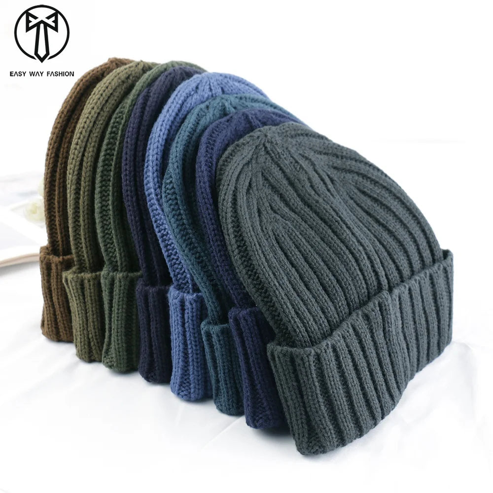 Wholesale Custom High Elastic Caps Thick Knitted Beanies Keep Warm Unisex 100% Acrylic Winter Hats