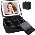 Travel Makeup Bag with Mirror of LED Lighted Makeup Train Case with Adjustable Dividers Makeup Case with Mirror